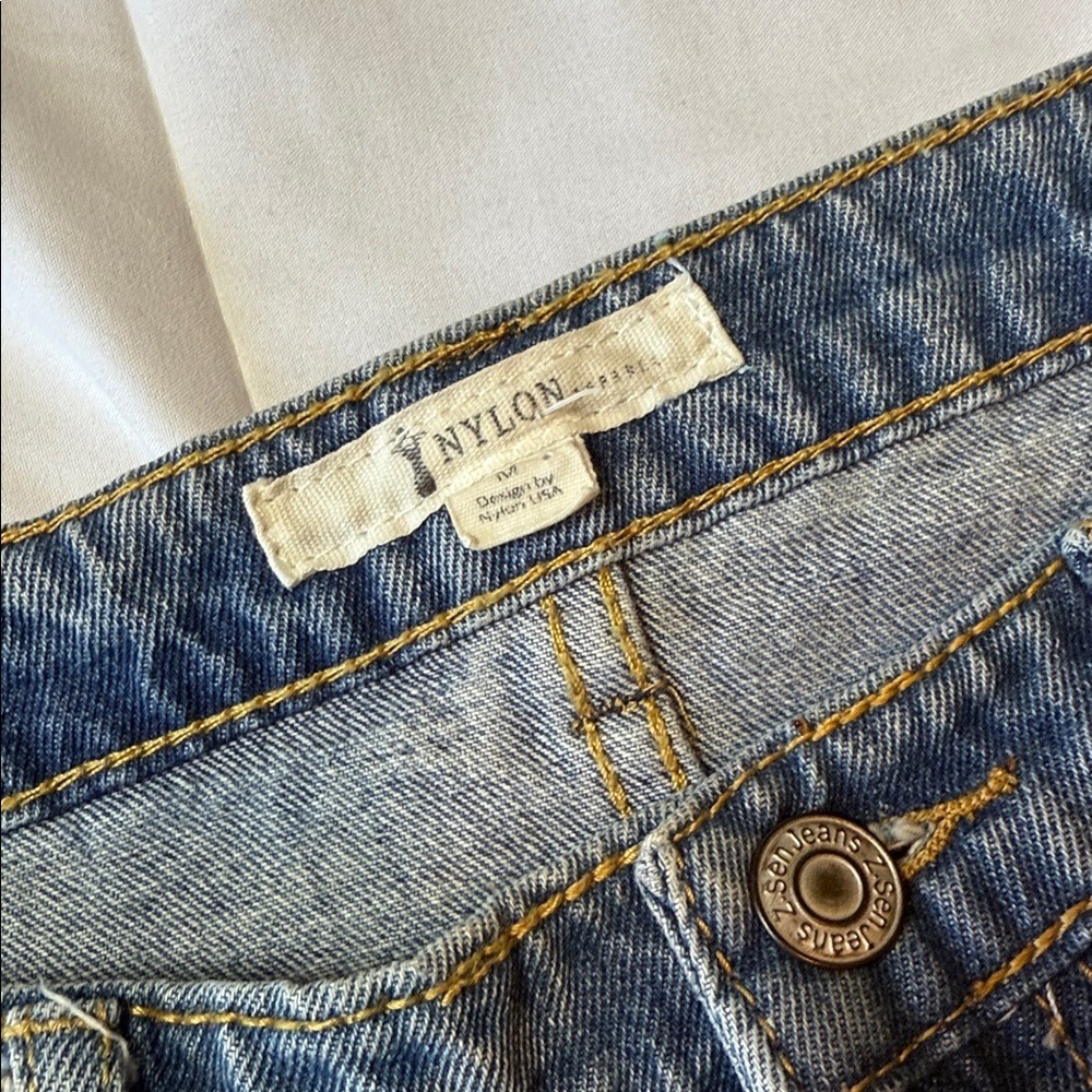 Embroidered Floral Denim Skirt - Blue with Pink Accents - Picture 2 of 4